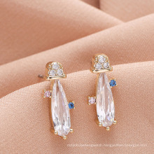 diamond earings for women 2021,14K gold plated copper setting pink blue zircon water-drop drop earring stud